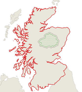 A map showing all of mainland Scotland highlighted, compared to just Cairngorms National Park for hte first round