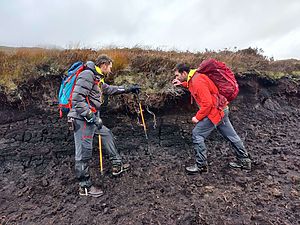Space Intelligence founders Murray Collins and Ed Mitchard exploring Scottish peatland. Photograph: Kirsty Laughlin