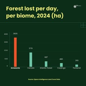 Forest lost per day per biome (2024)